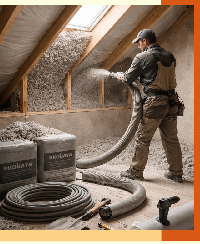 Утепление мансарды эковатой в донском от 2229 руб/м2 — монтаж, задувка, цена | ТепломастерДнс