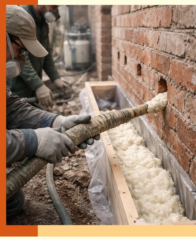 Заливка ППУ в пустоты кирпичной стены в донском