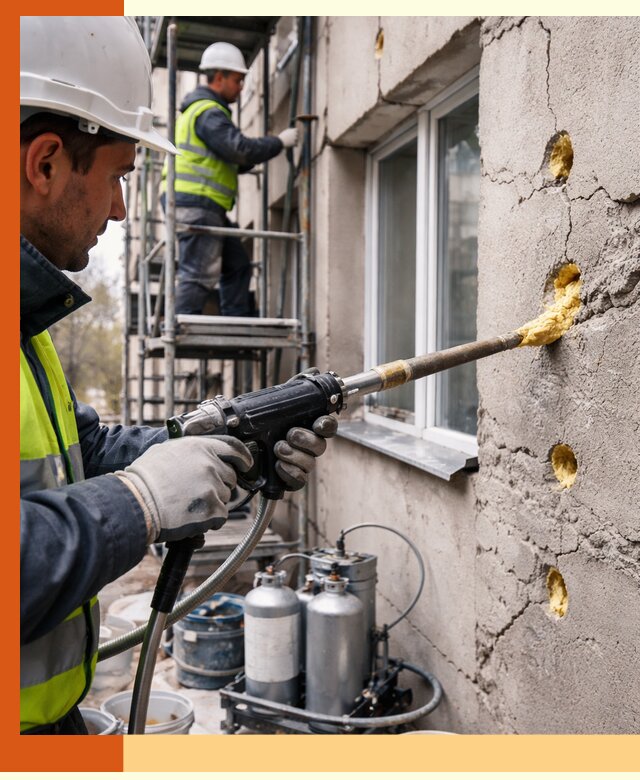 Заполнение пустот в фасаде и утепление стен в донском