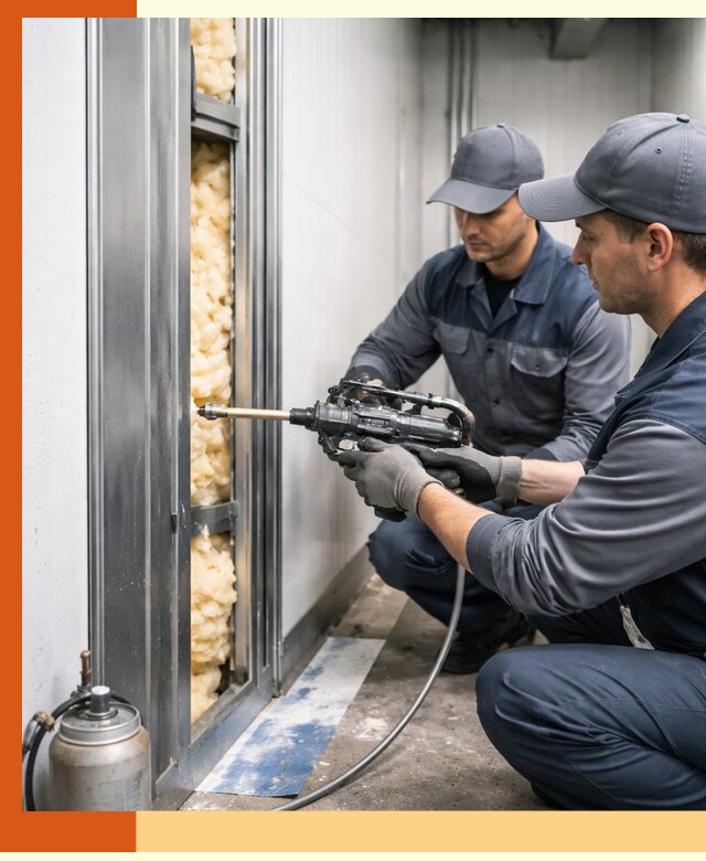 Заполнение пустот холодильных панелей в донском специализированной пеной