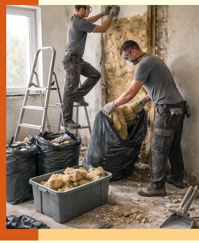 Демонтаж старого утеплителя и вывоз отходов в донском